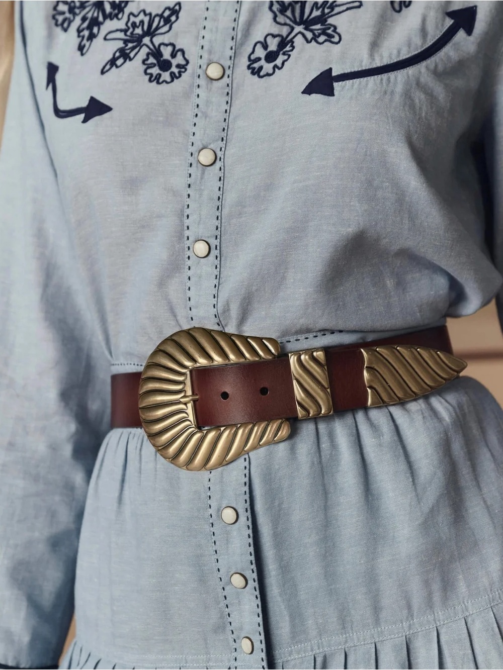 Stetson x THE GREAT. The Big Buckle Belt Cognac Brass Large